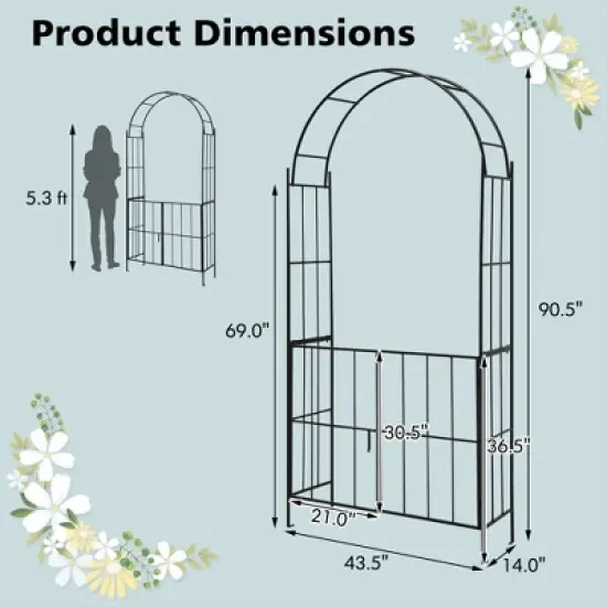 Costway Garden Arch Arbor Trellis with Gate 7.5 ft Patio Archway Pergola for Wedding image {2}