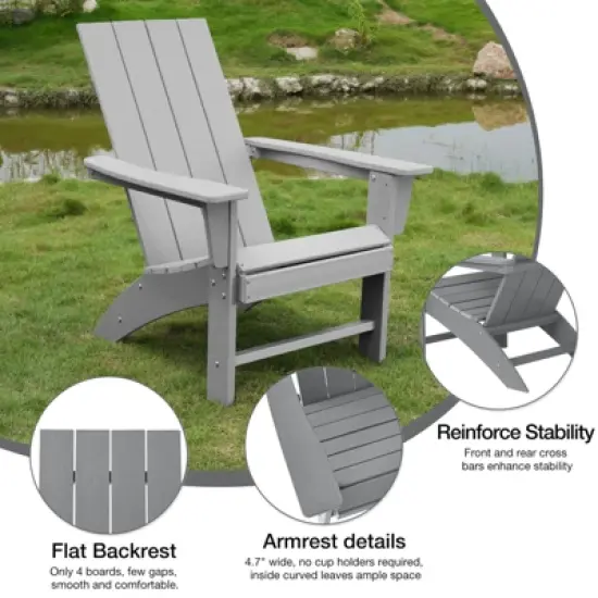 GARPROVM Cozy HDPE Adirondack Chair Weather-Resistant Outdoor Patio Chair image {4}