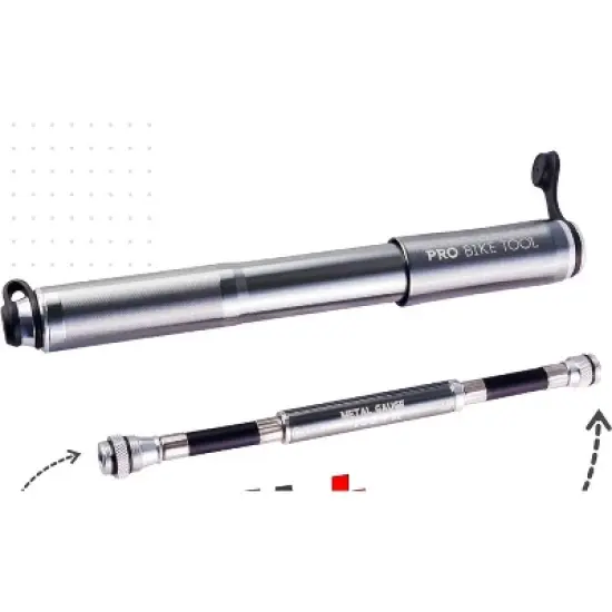 PRO BIKE TOOL 7.3" x 0.98" 100 PSI / 6.9 Bar Mini Bike Pump Classic Fits Presta & Schrader Valves, Black image {1}