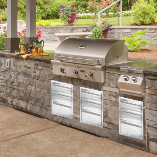 16" W x 21" H x 23" D Stainless Steel Flush Mount BBQ Drawers with Grooved Handle,for Outdoor Kitchen Island or Patio Grill Station image {1}