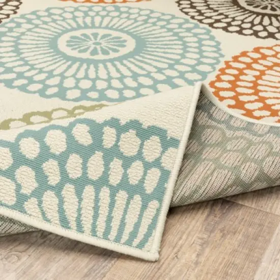 Mia Floating Medallion Patio Rug Beige/Blue image {9}