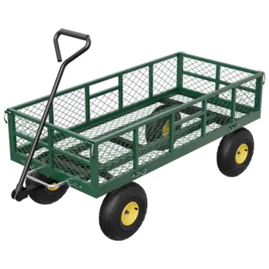 900lbs Steel Garden Dump Cart Utility Wagon, Heavy Duty Yard Dump Wagon Cart with Removable Sides, Pullable Handle, 10in All Terrain Wheels image {7}