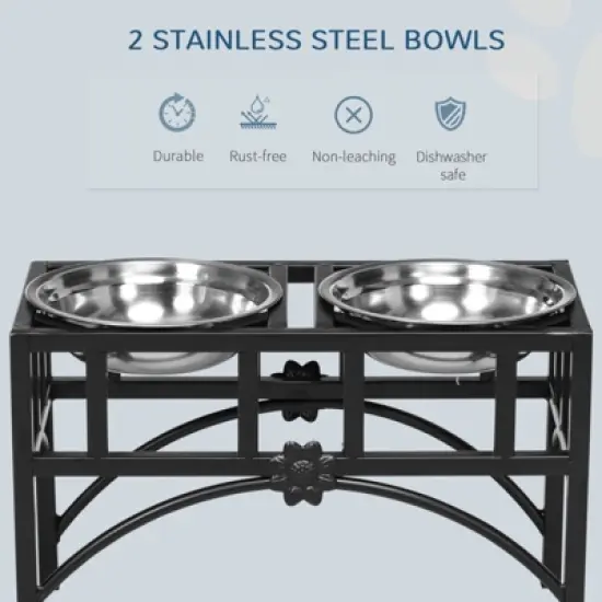 DSVIMOY Double Dog Food Bowl Elevated Pet Feeding Station for Medium Dogs, Black, 17"*8.25"*10.5" image {4}