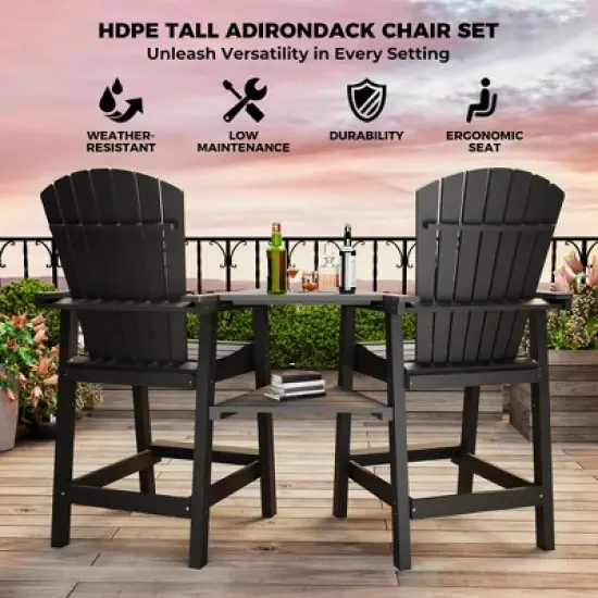 Outdoor Bar Height Adirondack Chairs with Connecting Tray, Balcony Chairs Recycled Poly Adirondack for Deck, Outdoor Tall Adirondack Chairs image {6}
