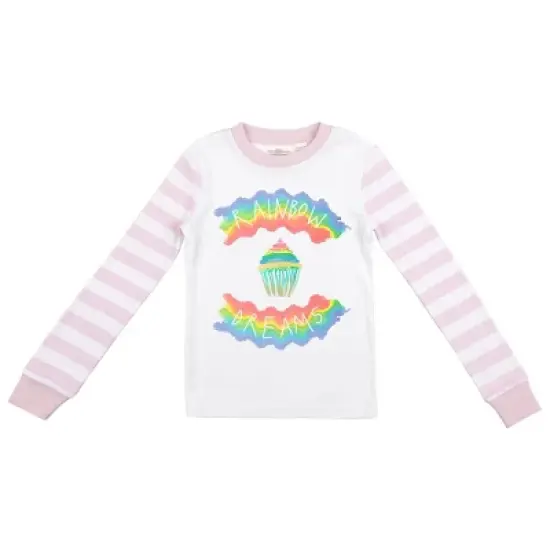 Rainbow Dreams Youth Girls Pink & White Striped Long Sleeve Shirt & Sleep Pants Set image {1}