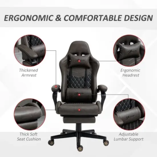 APRILSOUL Racing Gaming Chair Diamond PU Leather, High Back Swivel Recliner with Footrest, Lumbar Support, Adjustable Height, Brown image {7}