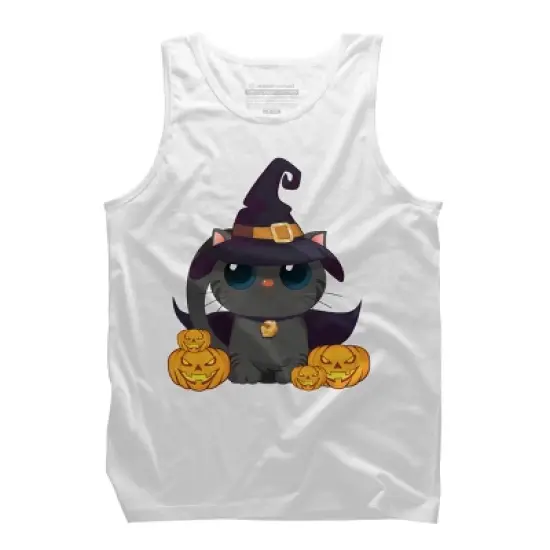 Men's Design By Humans Black Cat With Jack O Lantern Halloween Shirt By thebeardstudio Tank Top image {7}