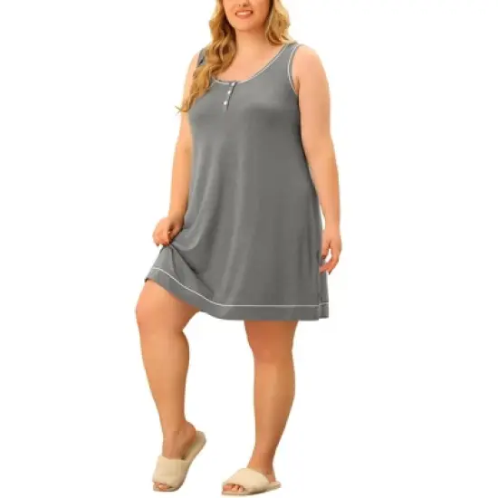 Agnes Orinda Women's Plus Size Faux Placket Sleeveless Round Neck Piping Nightgown image {5}