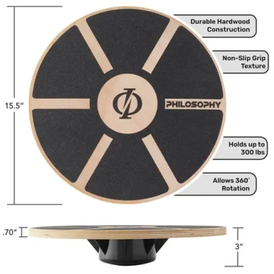 Philosophy Gym Wobble Board - Round Wooden Balance Board - Exercise Balance Trainer image {3}