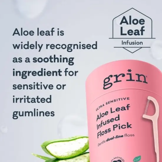 Grin Ultra Sensitive Floss Picks Canister - Aloe Leaf/Natural Mint - 80ct image {5}