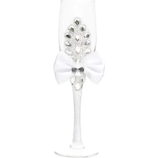 Sparkle and Bash Set of 2 Mr. & Mrs. Wedding Toasting Glasses, Bride and Groom Rhinestone Champagne Flutes in White image {3}