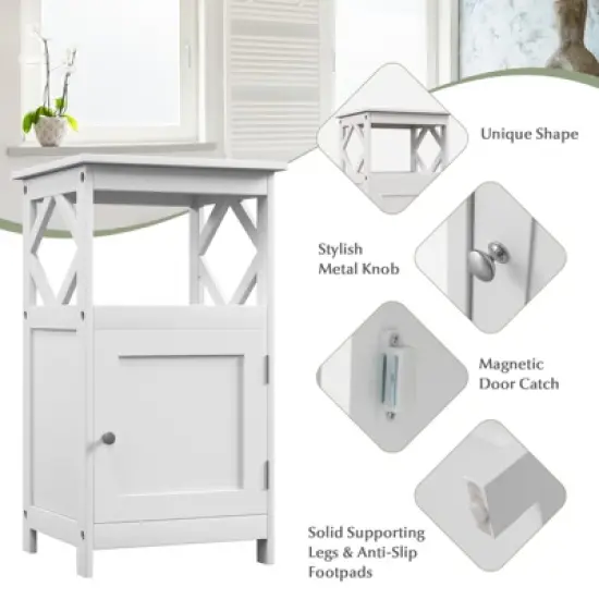 Tangkula Bathroom Floor Cabinet Single Door Storage Cabinet with Open Compartment Anti-Toppling Device Grey/White image {4}
