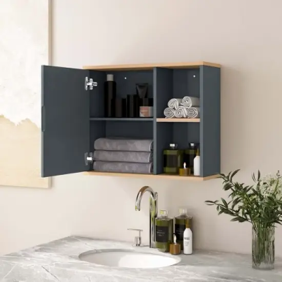 Costway Mirrored Medicine Cabinet Bathroom Wall Mounted with 3-Level Adjustable Shelf Grey image {1}