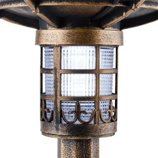 29" Pedestal Birdbath with Planter Base and Solar Powered LED Lights Bronze - Alpine Corporation: Weather-Resistant, Freestanding image {2}