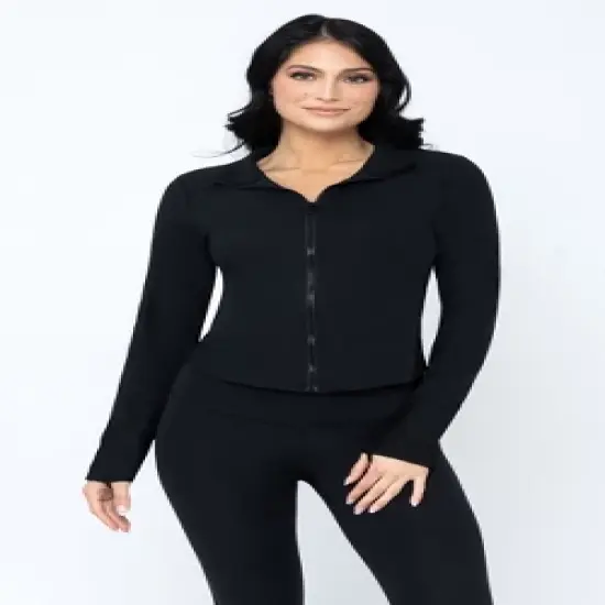 Yogalicious Womens Lux Streamline Interlink Ribbed Contour Insert Full Zip Performance Jacket with Pockets image {6}