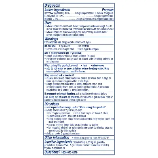 Vicks VapoRub Advanced Plus Cough Suppressant Topical Chest Rub Analgesic Ointment - 2.82oz image {1}