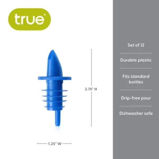 True Liquor Pourers, Free Pourer Spouts for Liquor Bottles, Bottle Pour Spout At Home Bar Accessories for Bars, Red/Blue Set of 12 image {2}