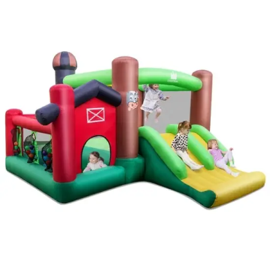 Costway Farm Themed Inflatable Castle Kids Bounce House w/ Double Slides image {10}
