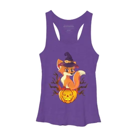 Women's Design By Humans Cute Witch Fox With Jack O Lantern Halloween Shirt By thebeardstudio Racerback Tank Top image {3}
