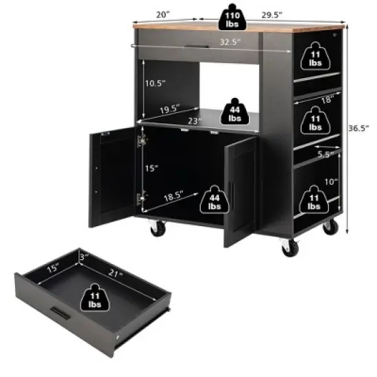 Costway Kitchen Island Cart Rolling Storage Cabinet w/ Drawer & Spice Rack Shelf image {3}