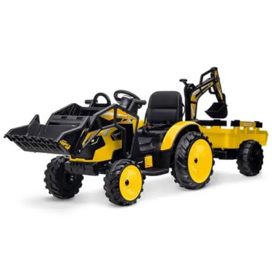 24V Kids Electric Car, 2 Seater Ride On Car for Kids, Excavator & Bulldozer, Electric Vehicle w/Trailer image {12}