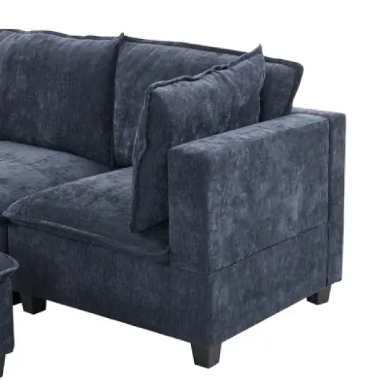 Whisen 90" U-shaped Sectional Sofa Modular Sofa Couch with a Movable Ottoman , a Coffee Table with Hidden Charging Devices image {11}