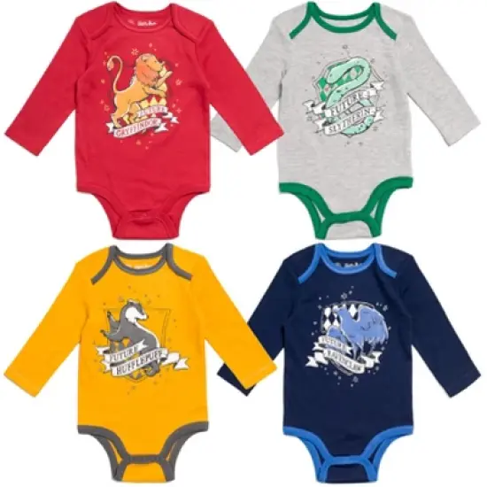 Harry Potter Hogwarts Hufflepuff Ravenclaw Slytherin Gryffindor Baby 4 Pack Cuddly Bodysuits Newborn to Infant image {11}