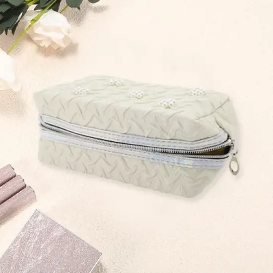 Unique Bargains Women's Portable Solid Color Faux Pearls Makeup Bag 1 Pc image {2}