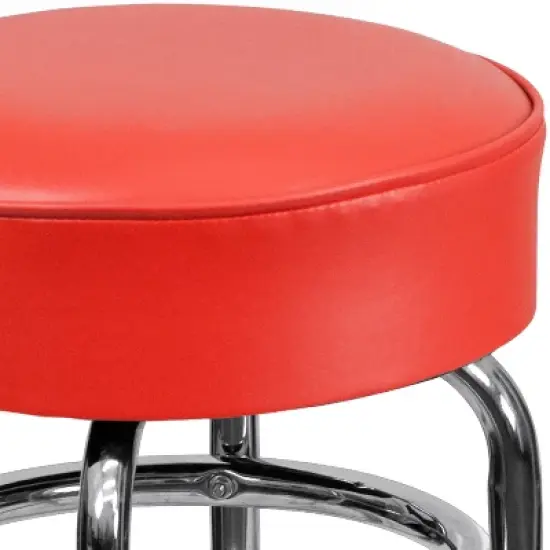 Emma and Oliver Retro Backless Double Ring Chrome Restaurant Dining Barstool image {4}