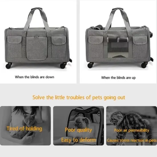 Babeyer Cat Dog Carrier With Detachable Wheels, Pet Travel Rolling Carrier, For Small And Medium-Sized Dogs And Cats image {5}