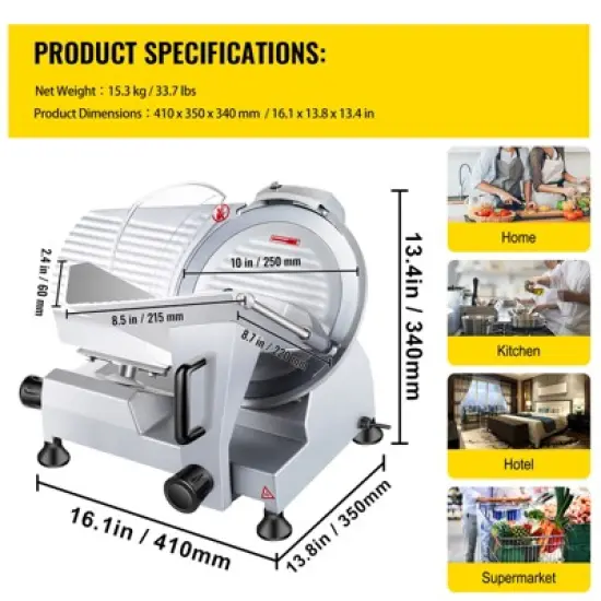 VEVOR 240W Commercial Meat Slicer, Electric Deli Food Slicer, 10" Carbon Steel Blade Electric Food Slicer, 350-400RPM Meat Slicer, 0 - 0.47 inch image {7}