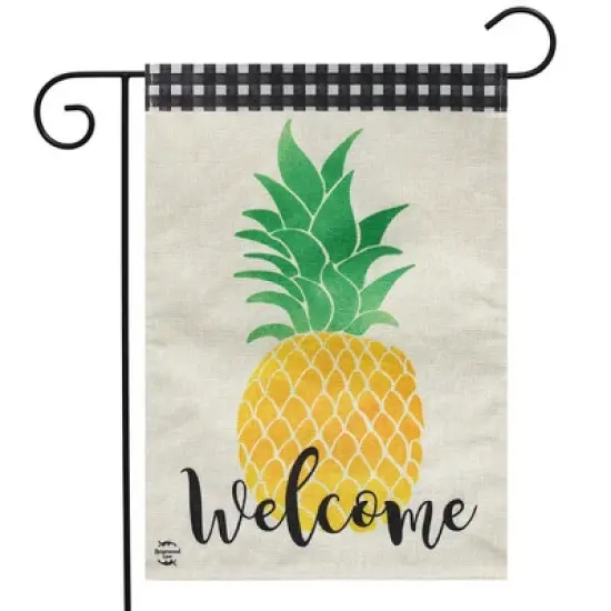 Welcome Pineapple Everyday Burlap Garden Flag 18" x 12.5" Summer Fruit Briarwood Lane image {1}