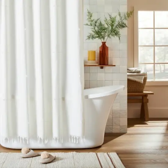 Clip Stitch Knotted Fringe Woven Shower Curtain Sour Cream - Hearth & Hand&trade; with Magnolia image {2}