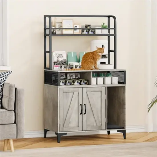 Cat Litter Box Enclosure with Shelves, Hidden Litter Box Cabinet with Open Compartment and Top Shelf image {5}