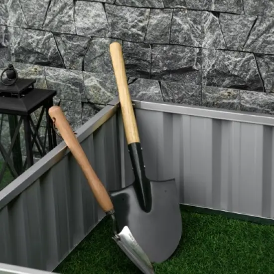 Outsunny 3x3ft Galvanized Raised Garden Bed, Steel Planter for Outdoor Plants, No Bottom w/ A Pairs of Glove for Backyard, Patio to Grow Vegetables, Herbs, and Flowers image {4}