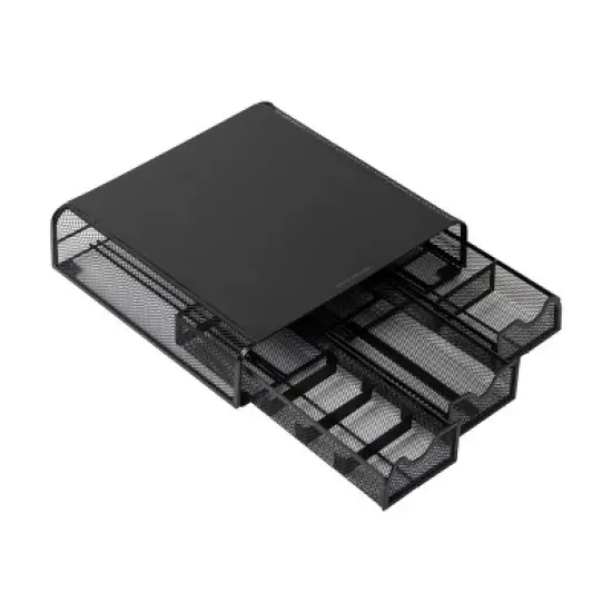 Mind Reader Monitor Stand, Ventilated Laptop Riser, Desktop Organizer, Storage, Metal Mesh, 13.25"L x 12.5"W x 3"H, Black image {5}