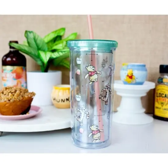 Silver Buffalo Disney Winnie the Pooh Character Toss Acrylic Carnival Cup with Lid and Straw image {5}