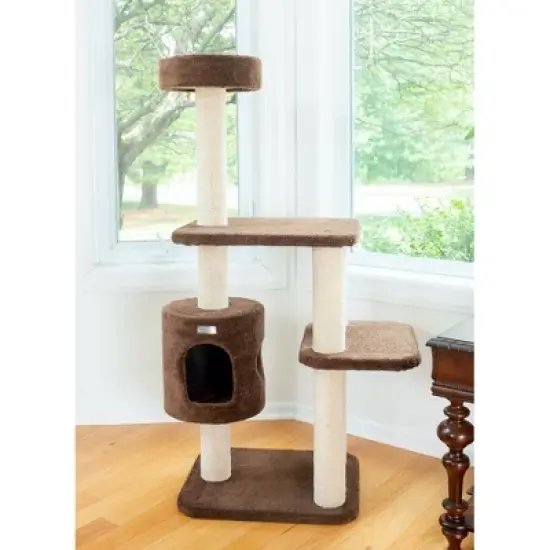 Armarkat 3-Level Carpeted Real Wood Cat Tree Condo Kitten Play House - Brown image {2}