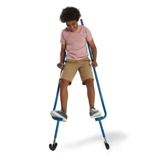 HearthSong Adjustable Ergonomic Amazing Feats Kids Stilts with Treaded Foot Rests, Arced Feet, and Foam Handles, Blue image {9}