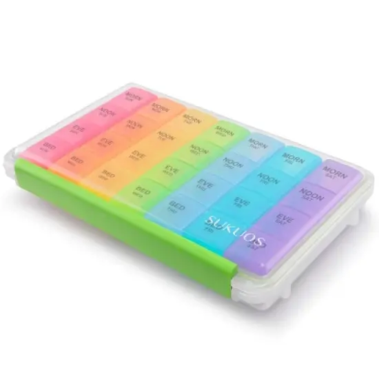 Sukuos 7-Day Pill Organizer, Large Moisture-Resistant Cases - Rainbow Colors image {8}