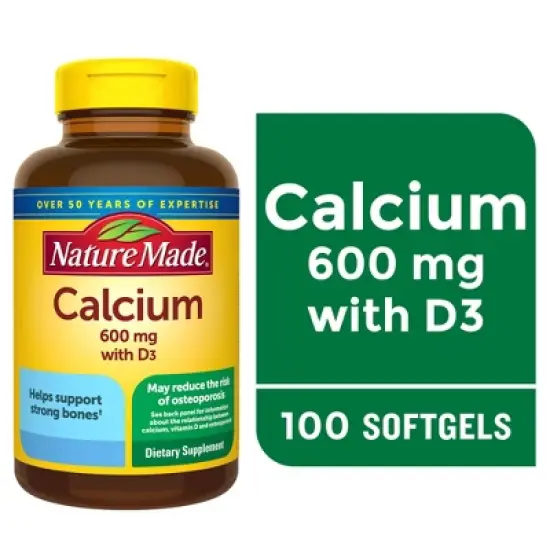 Nature Made Calcium 600mg Softgels with Vitamin D3 for Bone Support - 100ct image {8}