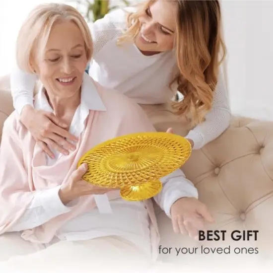 Amici Home Rochester Amber Glass Footed Cake Stand - Vintage Diamond Pattern Round Pedestal for Cakes, Pastries & Cupcakes, Decorative Dessert Display image {5}