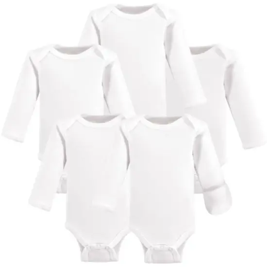 Hudson Baby Cotton Preemie Long-Sleeve Bodysuits 5pk, White, Preemie image {1}