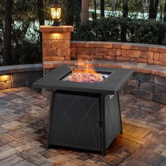 5pc Patio Set with Wicker Chairs & 28" Propane Gas Fire Pit Table - Captiva Designs image {7}