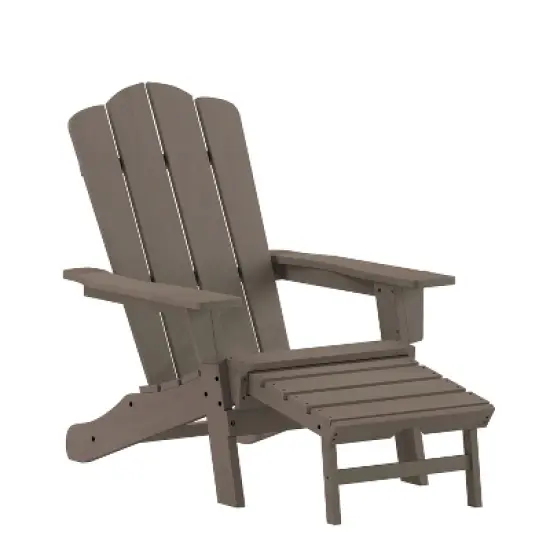 Emma and Oliver Adirondack Chair with Cup Holder and Pull Out Ottoman, All-Weather HDPE Indoor/Outdoor Lounge Chair image {14}