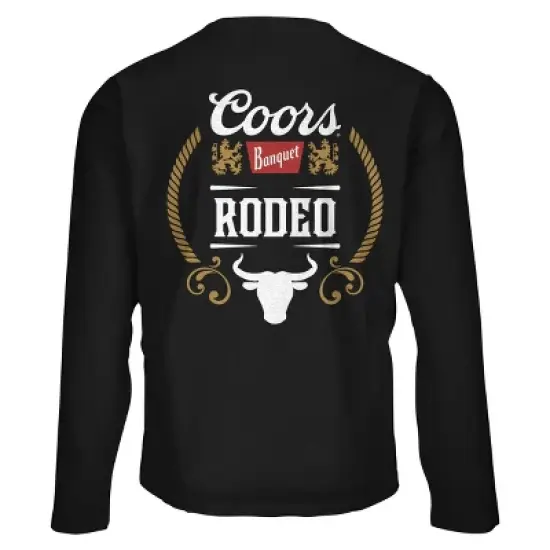 Tee Luv Coors Banquet Beer Rodeo Bull Double Sided Long Sleeve T-Shirt - Black Small image {1}