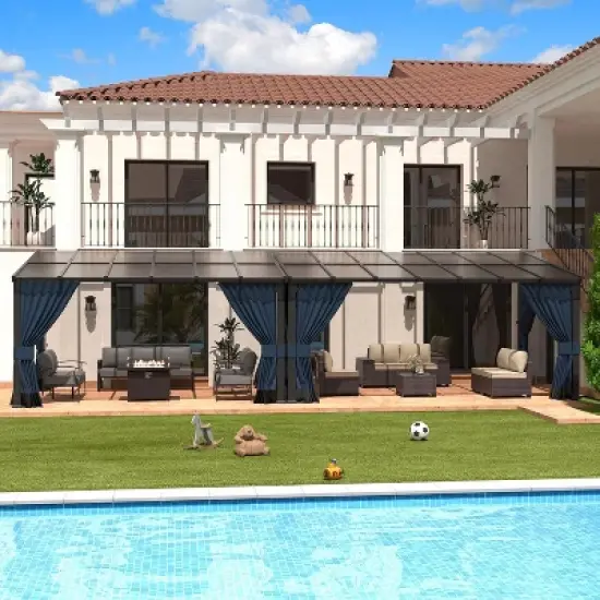 ALAULM 10&rsquo; x 26&rsquo; Wall Mount Gazebo Outdoor Pergola, Lean to Gazebo Canopy Awnings with Sloped Roof and Steel Frame image {8}