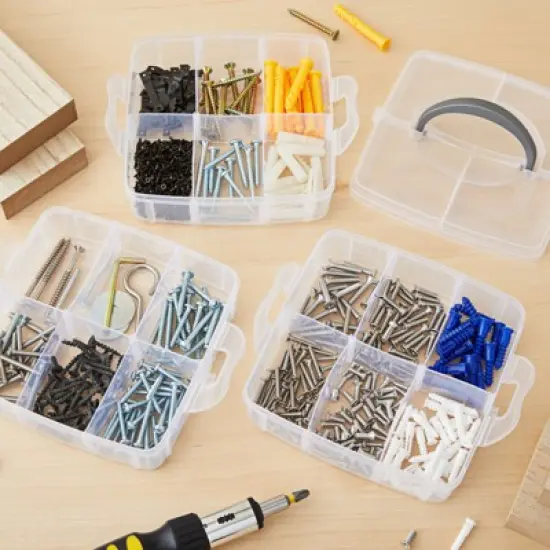 Juvale 3 Tier Stackable Storage Containers with Adjustable Compartments for Beads, Sewing Accessories, Arts and Crafts Supplies (6 x 6 x 5 In) image {2}