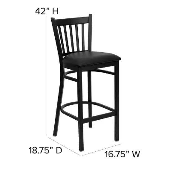 Emma and Oliver Black Vertical Back Metal Restaurant Dining Barstool image {5}