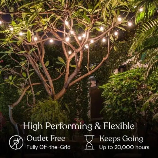 Brightech 12-Bulb LED Ambience Pro Solar 1W 27ft 3000K G40 Outdoor Orb and Globe String Lights Clear Bulb Black Wire image {6}